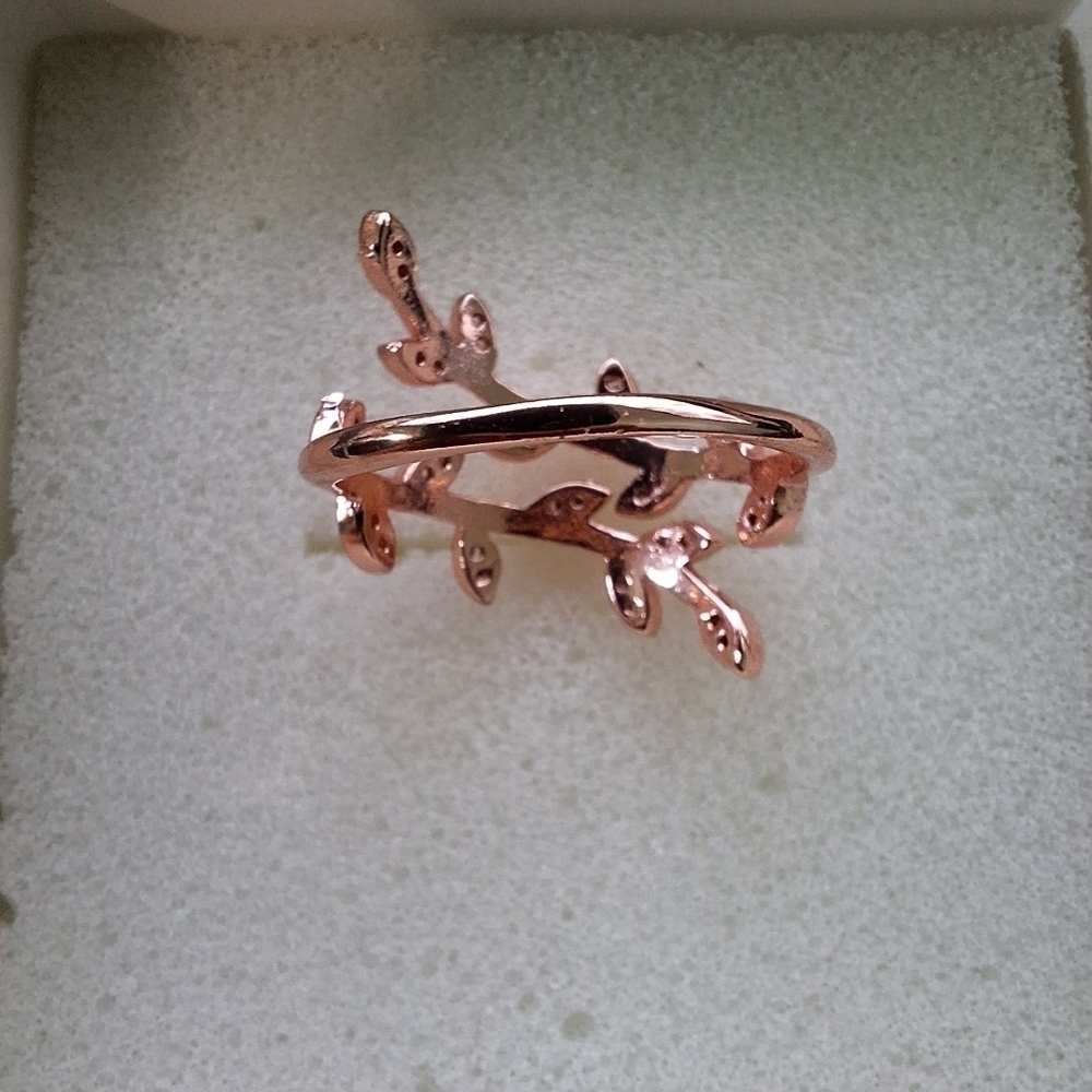 NEW Golden NYC 18k Rose Gold-Plated Olive Branch Ring with Swarovski Crystals - Picture 12 of 12